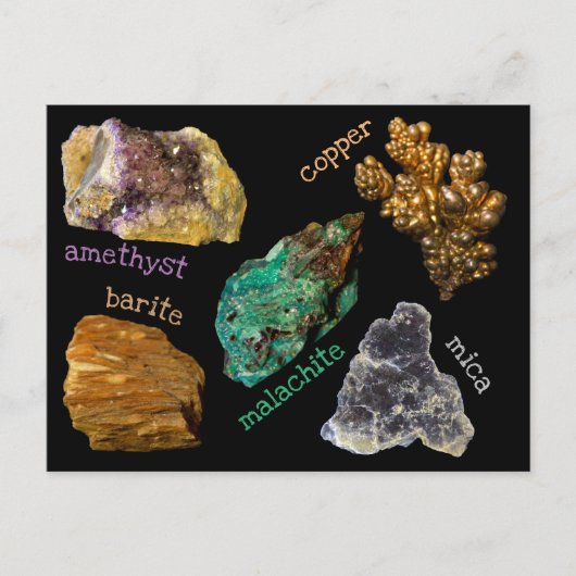 Amethyst Copper Malachite Barite Mica Minerals db2 Postkarte (Vorderseite)