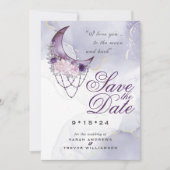 Amethyst Crescent Moon Foto Save the Date Einladung (Vorderseite)