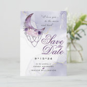 Amethyst Crescent Moon Foto Save the Date Einladung (Stehend Vorderseite)