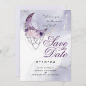 Amethyst Crescent Moon Foto Save the Date Einladung (Vorne/Hinten)