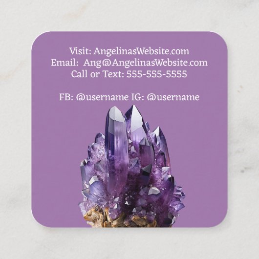 Amethyst Crystal Cluster Quadratische Visitenkarte (Rückseite)