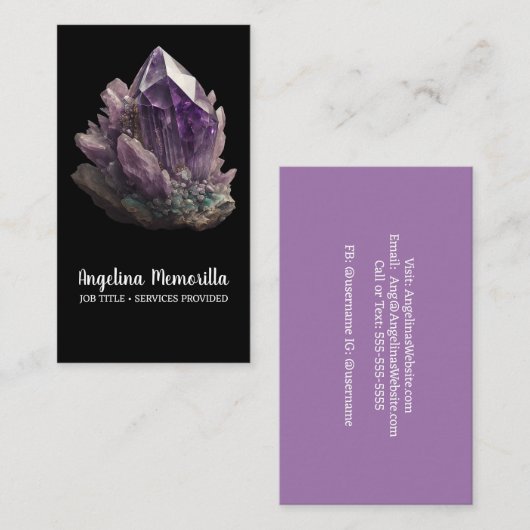 Amethyst Crystal Cluster Visitenkarte (Vorne/Hinten)
