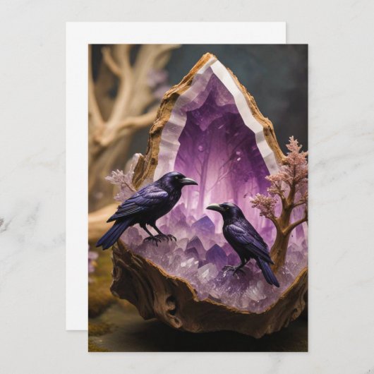 Amethyst Crystal - Crows Blackbird Ravens Einladung (Vorne/Hinten)