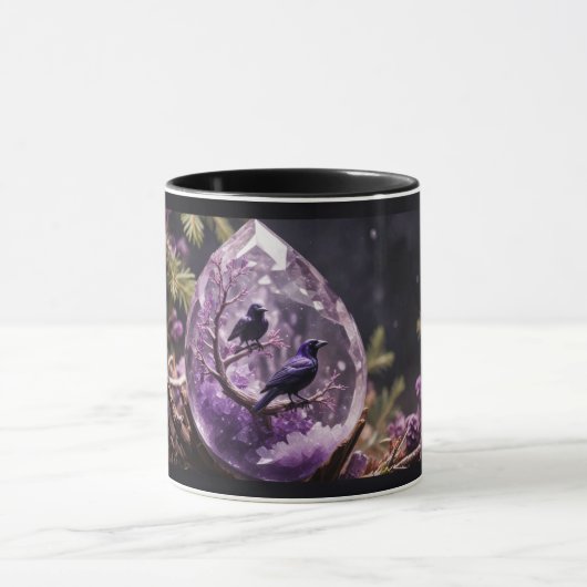 Amethyst Crystal - Crows Blackbird Ravens Tasse (Zentrum)