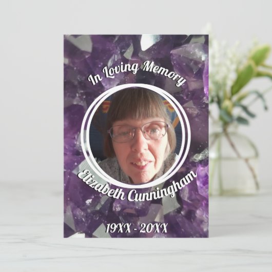 Amethyst Crystal Foto Memorial Program Einladung (Stehend Vorderseite)