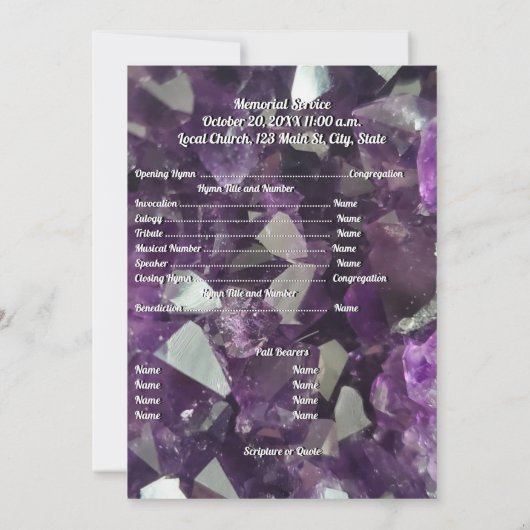 Amethyst Crystal Foto Memorial Program Einladung (Rückseite)