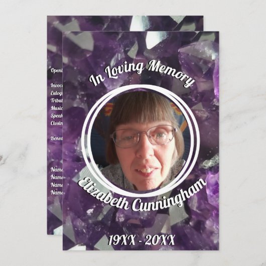 Amethyst Crystal Foto Memorial Program Einladung (Vorne/Hinten)
