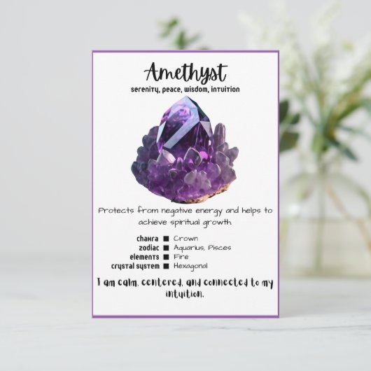 Amethyst Crystal Meaning Card Einladung (Stehend Vorderseite)