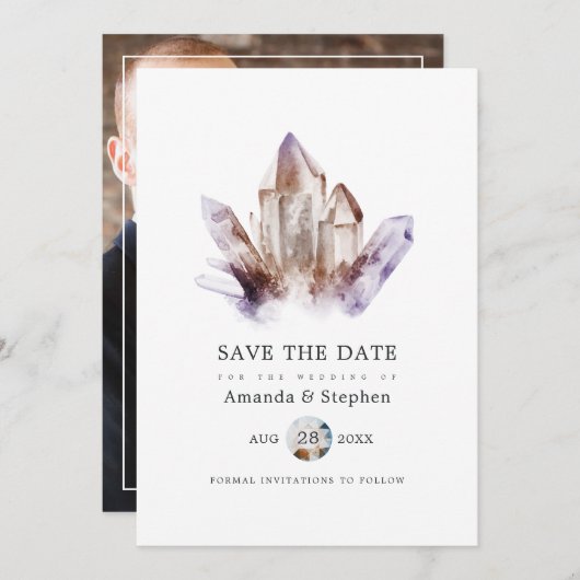 Amethyst Crystal Wedding Foto Save The Date (Vorne/Hinten)