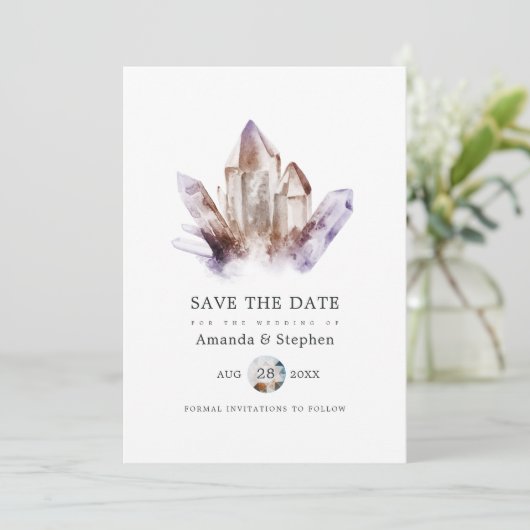Amethyst Crystal Wedding Save The Date (Stehend Vorderseite)