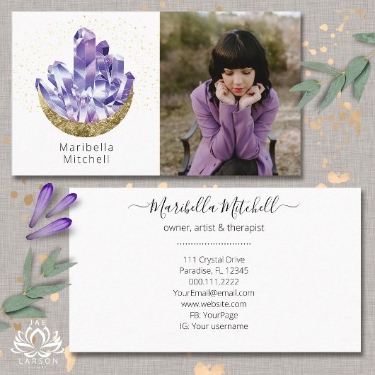 Amethyst Crystals Crescent Moon Mystical Foto Visitenkarte