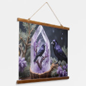 Amethyst Crystals Crows Blackbirds Wandteppich Mit Holzrahmen (Gewinkelt)