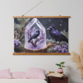 Amethyst Crystals Crows Blackbirds Wandteppich Mit Holzrahmen (Schlafzimmer)