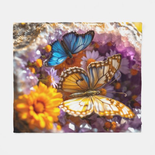 Amethyst Crystals Garden Butterfly Fleecedecke (Vorderseite (Horizontal))