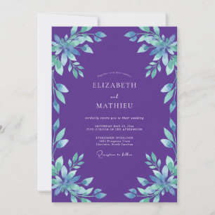 Amethyst-Cyan-Blumenhochzeit Einladung