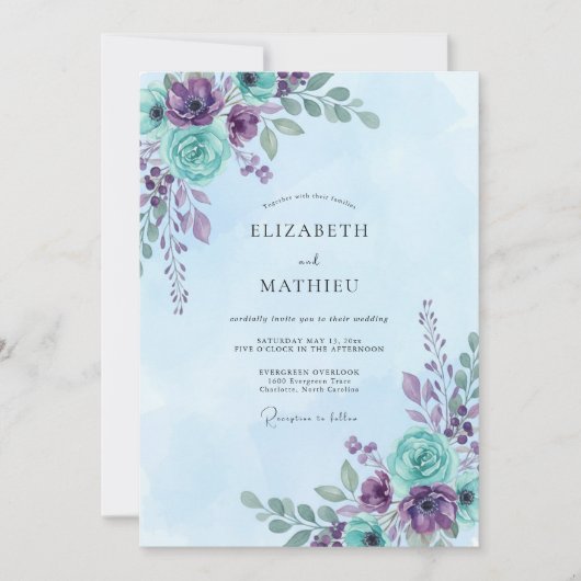 Amethyst Cyan Gemalte Hochzeit Einladung (Vorderseite)