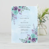 Amethyst Cyan Gemalte Hochzeit Einladung (Stehend Vorderseite)