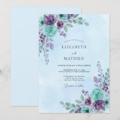 Amethyst Cyan Gemalte Hochzeit Einladung (Vorne/Hinten)