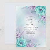 Amethyst-Cyan-Pfingstrosen-Hochzeit Einladung (Vorne/Hinten)