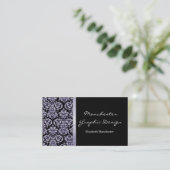 Amethyst Damask Ribbon Business Card Visitenkarte (Stehend Vorderseite)