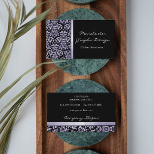 Amethyst Damask Ribbon Business Card Visitenkarte