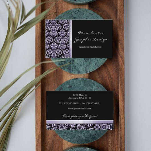 Amethyst Damask Ribbon Business Card Visitenkarte