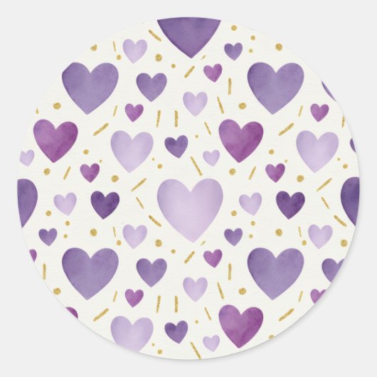 Amethyst Dream Watercolor & Gold Glitter Hearts Runder Aufkleber (Vorderseite)