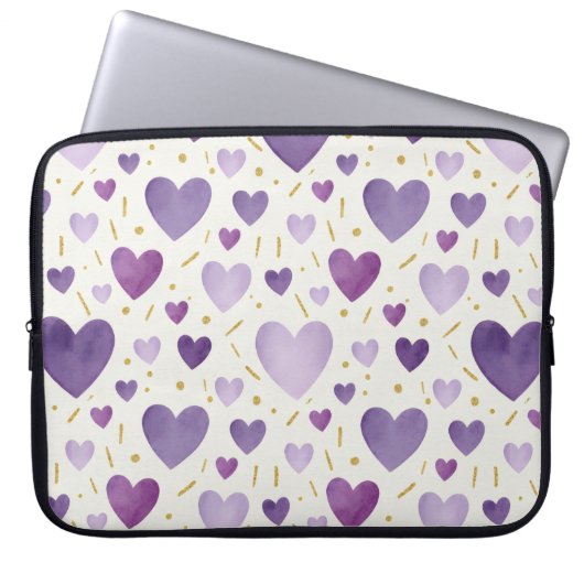 Amethyst Dream Watercolor Hearts Laptopschutzhülle (Vorderseite)