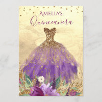 Amethyst Dress Gold Quinceanera Einladung