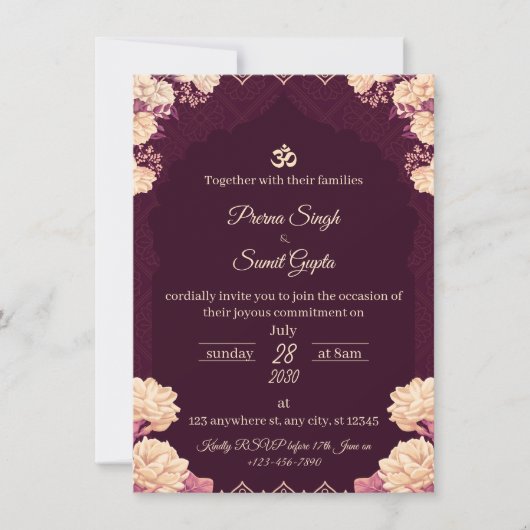 Amethyst Elegance: Floral Purple Wedding Invitatio Einladung (Vorderseite)
