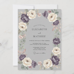 Amethyst Elfenbein Blütenhochzeit Einladung
