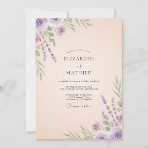Amethyst Elfenbein Creme Wildblumen-Hochzeit Einladung