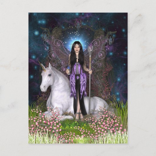 Amethyst Fairy and Unicorn Postkarte (Vorderseite)