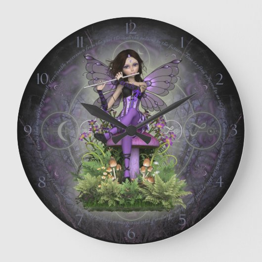 Amethyst Fairy ~ Magic Flute Große Wanduhr (Vorderseite)