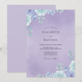 Amethyst-Farbene Bemalte Hochzeit Einladung (Vorne/Hinten)