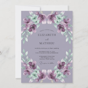 Amethyst-Farbene Hochzeit mit Gemalten Blättern Einladung