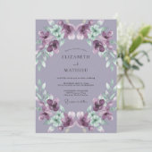 Amethyst-Farbene Hochzeit mit Gemalten Blättern Einladung (Stehend Vorderseite)