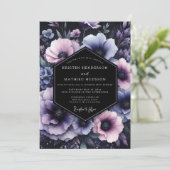 Amethyst Florale Nocturne Hochzeit Einladung (Stehend Vorderseite)