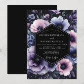 Amethyst Florale Nocturne Hochzeit Einladung (Vorne/Hinten)