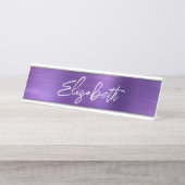 Amethyst Foil Modern Brush Script Vorname Schreibtischnamensplakette (Vorderseite )