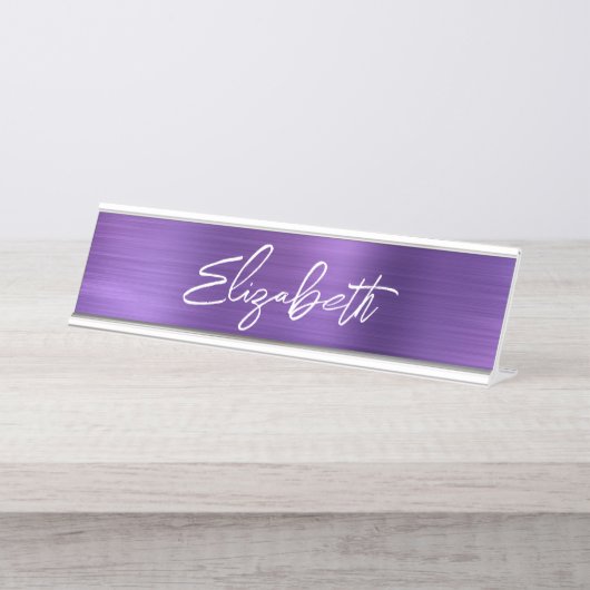 Amethyst Foil Modern Brush Script Vorname Schreibtischnamensplakette (Vorderseite )