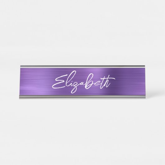 Amethyst Foil Modern Brush Script Vorname Schreibtischnamensplakette (Vorderseite )
