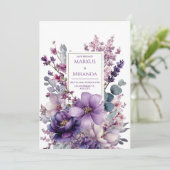 Amethyst Garden Purple and Pink Floral Wedding Einladung (Stehend Vorderseite)
