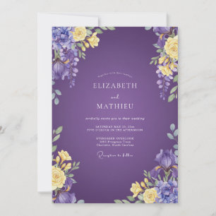 Amethyst Gelbes Laub Graue Eukalyptus-Hochzeit Einladung