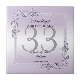 Amethyst Gem & Glitzer 33. Hochzeitstag Fliese