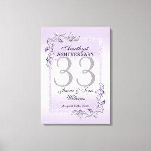 Amethyst Gem & Glitzer 33. Hochzeitstag Leinwanddruck