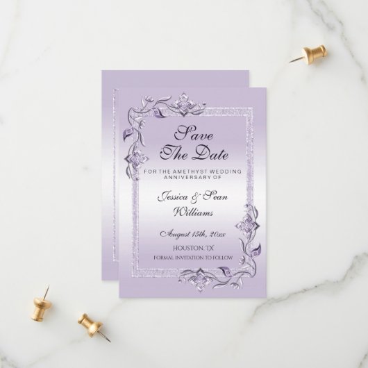 Amethyst Gem & Glitzer 33. Hochzeitstag Save The Date (Vorderseite/Rückseite Beispiel)