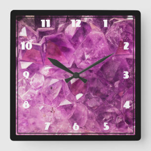 Amethyst Gemstone Image Shiny and Sparkly Quadratische Wanduhr