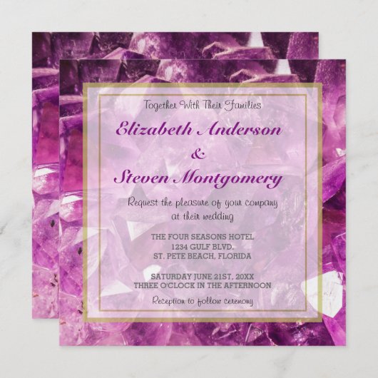 Amethyst Gemstone Image Shiny und Funkelnd Einladung (Vorne/Hinten)