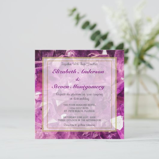 Amethyst Gemstone Image Shiny und Funkelnd Einladung (Stehend Vorderseite)